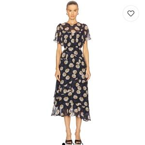 Astr the Label Floramae Ruffle Trim Dress in Midnight Flora Small